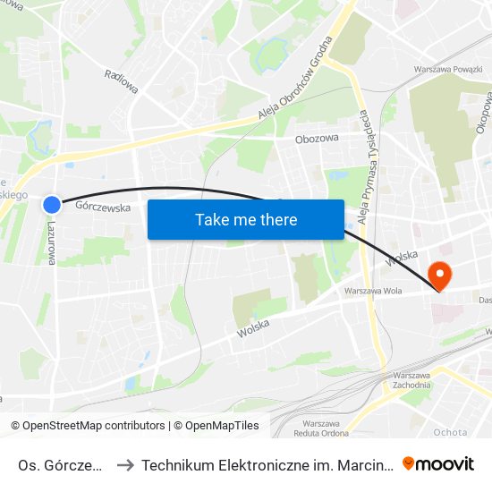 Os. Górczewska 01 to Technikum Elektroniczne im. Marcina Kasprzaka nr 36 map