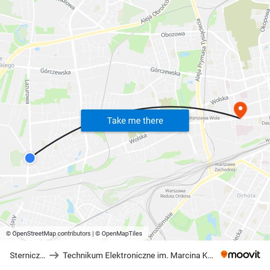 Sternicza 01 to Technikum Elektroniczne im. Marcina Kasprzaka nr 36 map