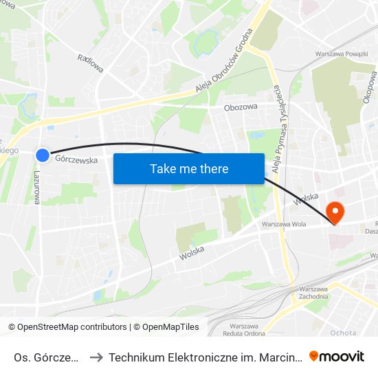 Os. Górczewska to Technikum Elektroniczne im. Marcina Kasprzaka nr 36 map