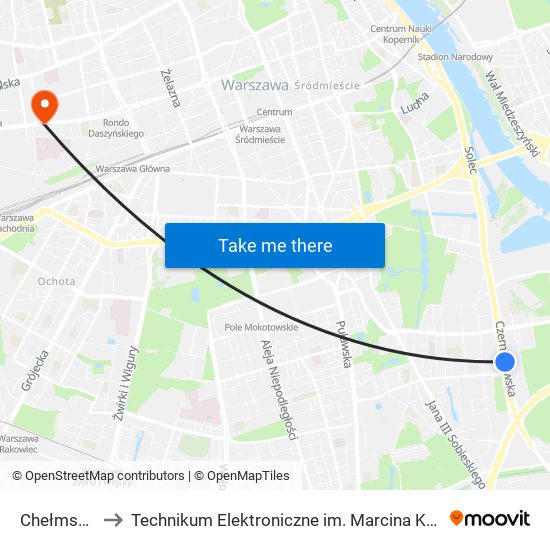 Chełmska 02 to Technikum Elektroniczne im. Marcina Kasprzaka nr 36 map