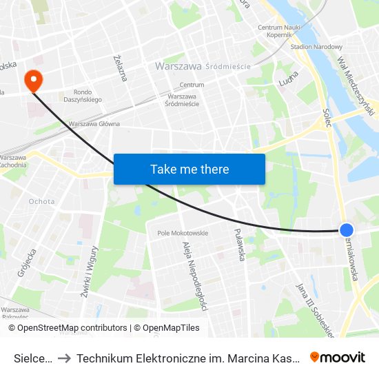 Sielce 02 to Technikum Elektroniczne im. Marcina Kasprzaka nr 36 map