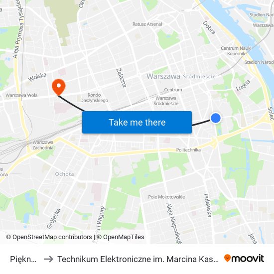 Piękna 04 to Technikum Elektroniczne im. Marcina Kasprzaka nr 36 map