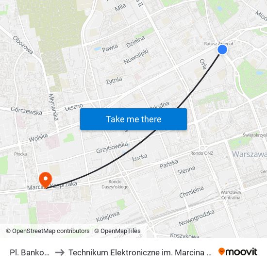 Pl. Bankowy 02 to Technikum Elektroniczne im. Marcina Kasprzaka nr 36 map