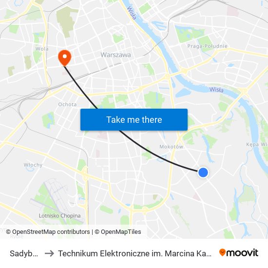 Sadyba 02 to Technikum Elektroniczne im. Marcina Kasprzaka nr 36 map