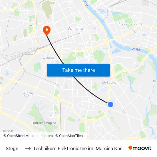 Stegny 02 to Technikum Elektroniczne im. Marcina Kasprzaka nr 36 map