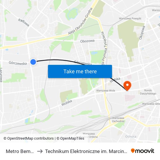 Metro Bemowo to Technikum Elektroniczne im. Marcina Kasprzaka nr 36 map