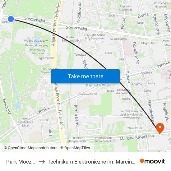 Park Moczydło 01 to Technikum Elektroniczne im. Marcina Kasprzaka nr 36 map