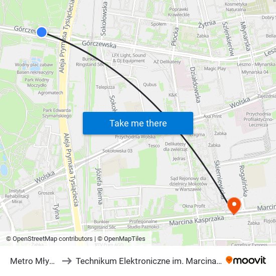 Metro Młynów 02 to Technikum Elektroniczne im. Marcina Kasprzaka nr 36 map