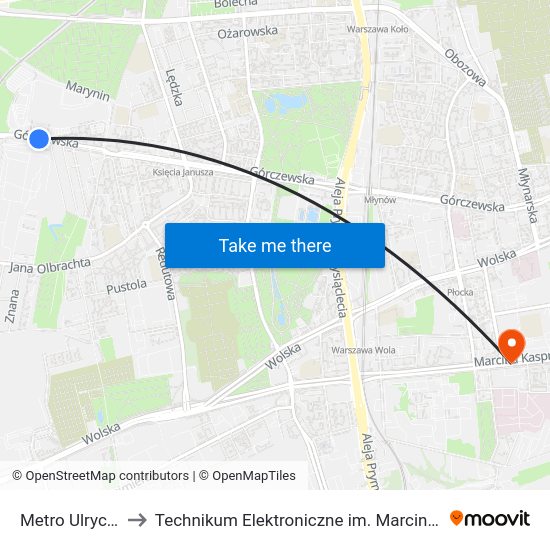 Metro Ulrychów 02 to Technikum Elektroniczne im. Marcina Kasprzaka nr 36 map