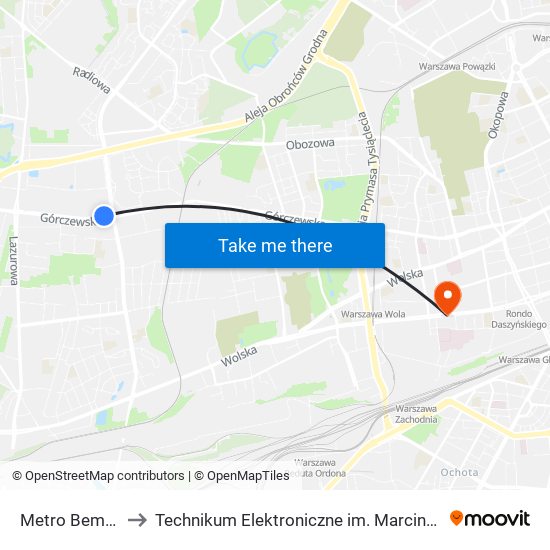 Metro Bemowo 02 to Technikum Elektroniczne im. Marcina Kasprzaka nr 36 map