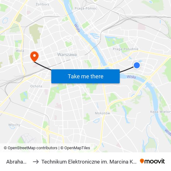 Abrahama 03 to Technikum Elektroniczne im. Marcina Kasprzaka nr 36 map