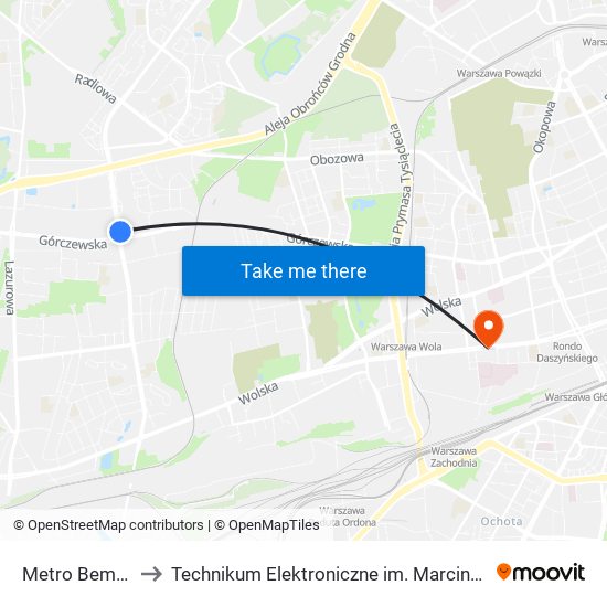 Metro Bemowo 04 to Technikum Elektroniczne im. Marcina Kasprzaka nr 36 map