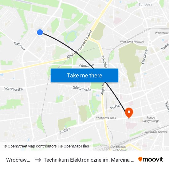 Wrocławska 01 to Technikum Elektroniczne im. Marcina Kasprzaka nr 36 map