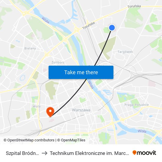 Szpital Bródnowski to Technikum Elektroniczne im. Marcina Kasprzaka nr 36 map