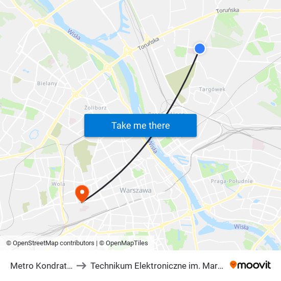 Metro Kondratowicza 02 to Technikum Elektroniczne im. Marcina Kasprzaka nr 36 map