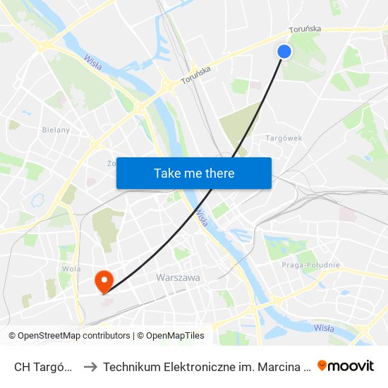 CH Targówek 03 to Technikum Elektroniczne im. Marcina Kasprzaka nr 36 map