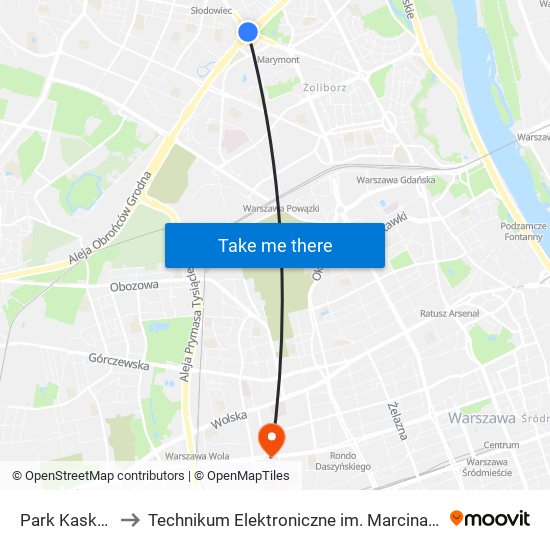 Park Kaskada to Technikum Elektroniczne im. Marcina Kasprzaka nr 36 map