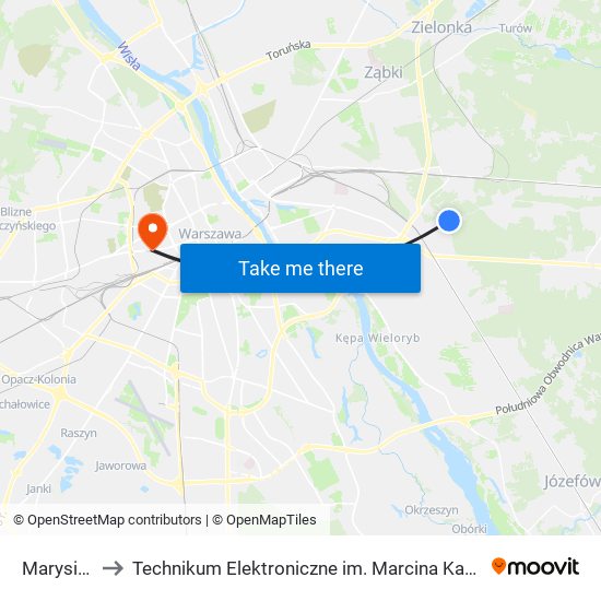 Marysin 02 to Technikum Elektroniczne im. Marcina Kasprzaka nr 36 map