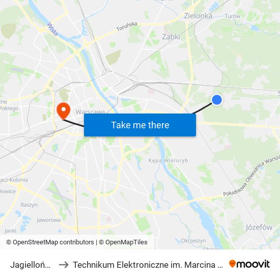Jagiellońska 02 to Technikum Elektroniczne im. Marcina Kasprzaka nr 36 map