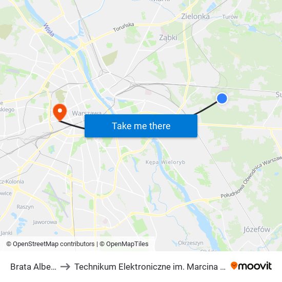 Brata Alberta 01 to Technikum Elektroniczne im. Marcina Kasprzaka nr 36 map