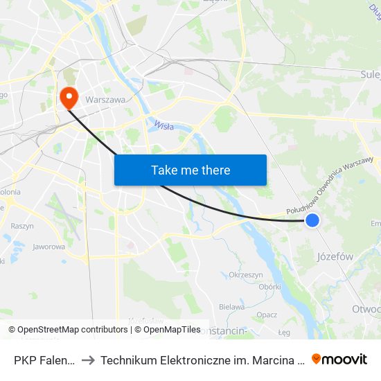 PKP Falenica 03 to Technikum Elektroniczne im. Marcina Kasprzaka nr 36 map