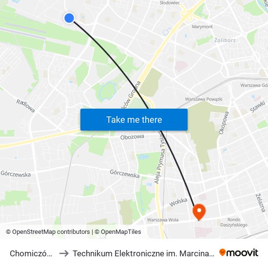 Chomiczówka to Technikum Elektroniczne im. Marcina Kasprzaka nr 36 map