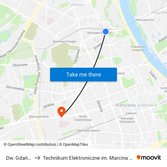 Dw. Gdański 01 to Technikum Elektroniczne im. Marcina Kasprzaka nr 36 map