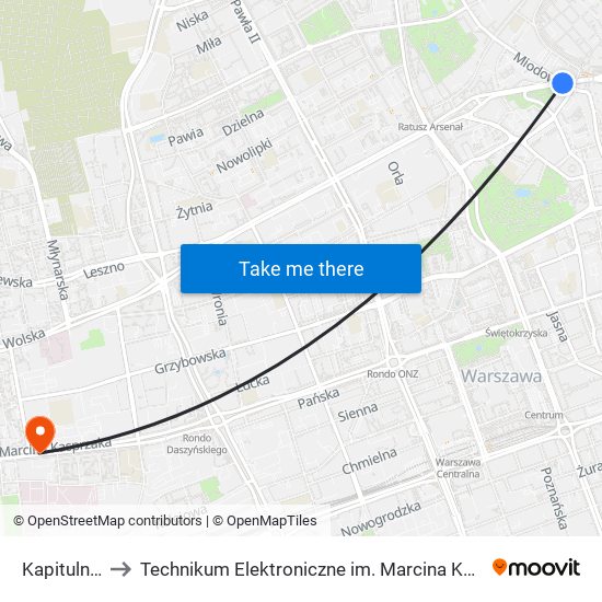 Kapitulna 01 to Technikum Elektroniczne im. Marcina Kasprzaka nr 36 map