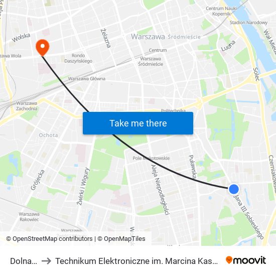 Dolna 01 to Technikum Elektroniczne im. Marcina Kasprzaka nr 36 map