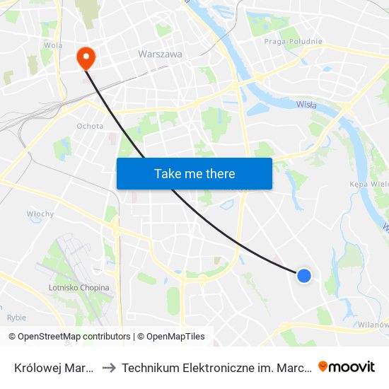 Królowej Marysieńki 01 to Technikum Elektroniczne im. Marcina Kasprzaka nr 36 map