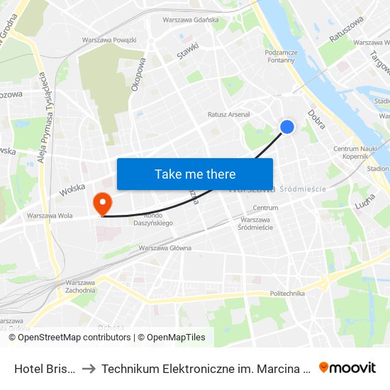 Hotel Bristol to Technikum Elektroniczne im. Marcina Kasprzaka nr 36 map