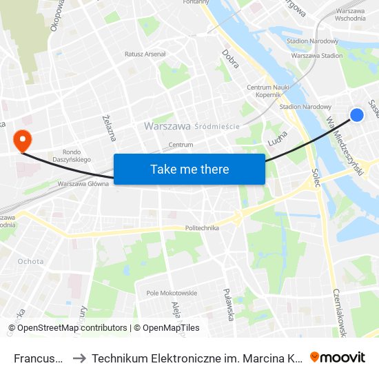 Francuska 01 to Technikum Elektroniczne im. Marcina Kasprzaka nr 36 map