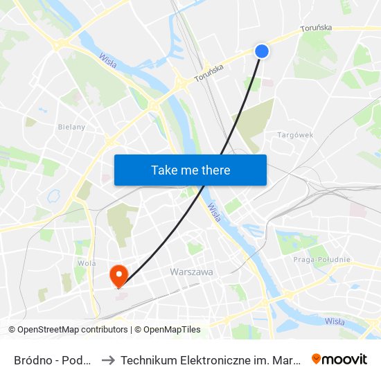 Bródno-Podgrodzie to Technikum Elektroniczne im. Marcina Kasprzaka nr 36 map