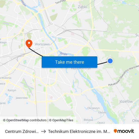 Centrum Zdrowia Dziecka 01 to Technikum Elektroniczne im. Marcina Kasprzaka nr 36 map