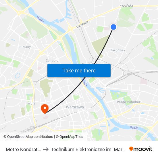 Metro Kondratowicza 04 to Technikum Elektroniczne im. Marcina Kasprzaka nr 36 map