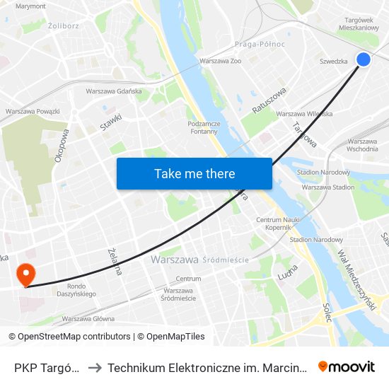 PKP Targówek 01 to Technikum Elektroniczne im. Marcina Kasprzaka nr 36 map