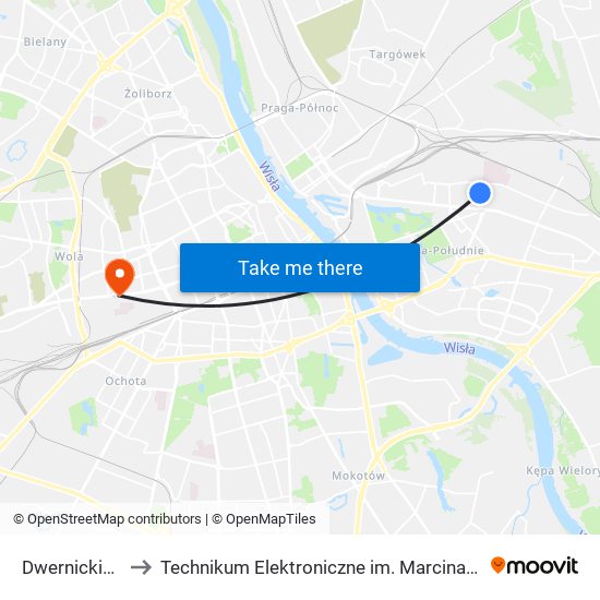 Dwernickiego to Technikum Elektroniczne im. Marcina Kasprzaka nr 36 map