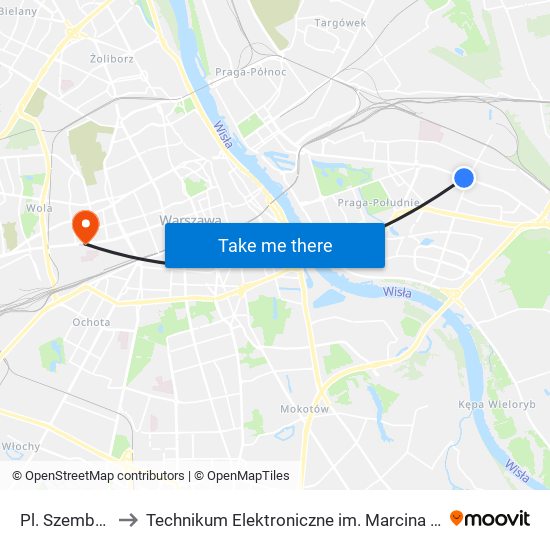 Pl. Szembeka 02 to Technikum Elektroniczne im. Marcina Kasprzaka nr 36 map