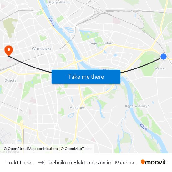 Trakt Lubelski 02 to Technikum Elektroniczne im. Marcina Kasprzaka nr 36 map