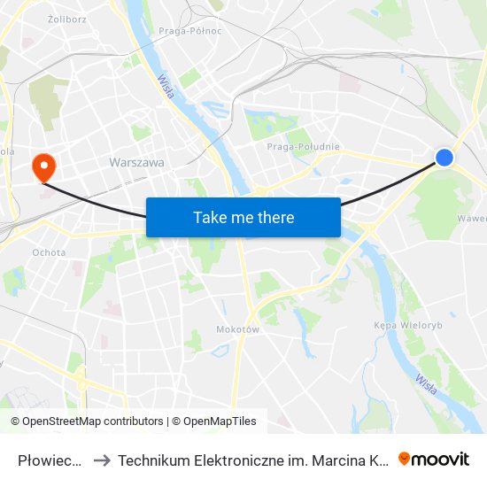 Płowiecka 01 to Technikum Elektroniczne im. Marcina Kasprzaka nr 36 map