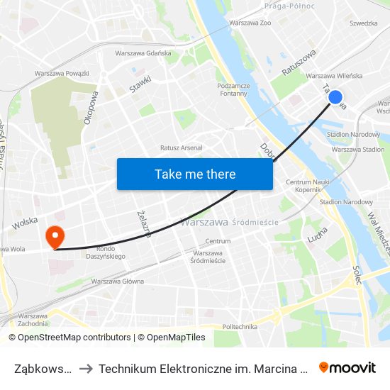 Ząbkowska 01 to Technikum Elektroniczne im. Marcina Kasprzaka nr 36 map