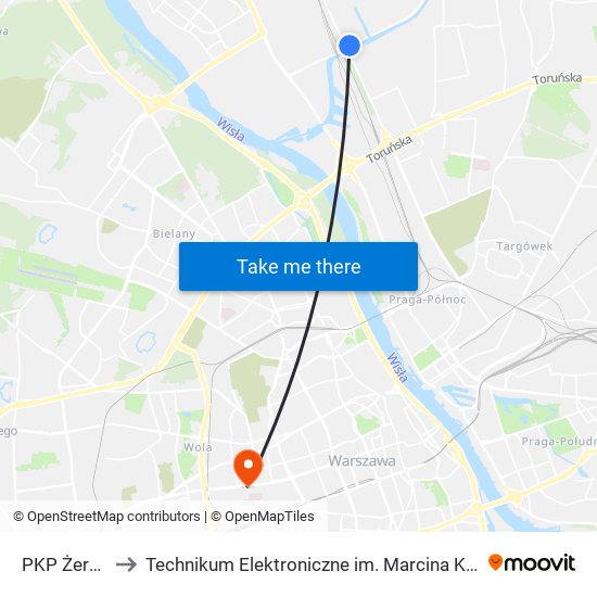 PKP Żerań to Technikum Elektroniczne im. Marcina Kasprzaka nr 36 map