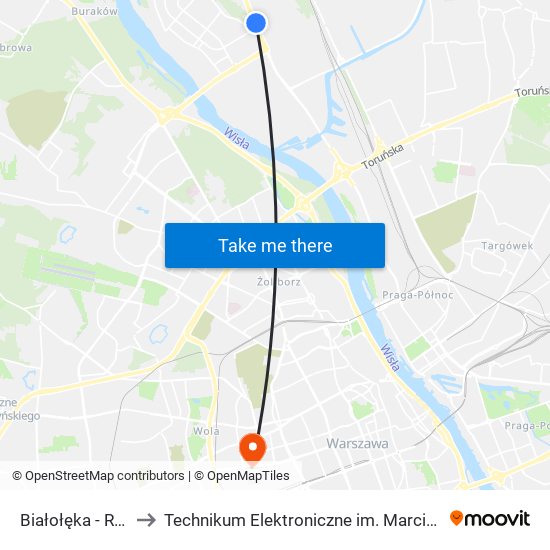 Białołęka - Ratusz 02 to Technikum Elektroniczne im. Marcina Kasprzaka nr 36 map