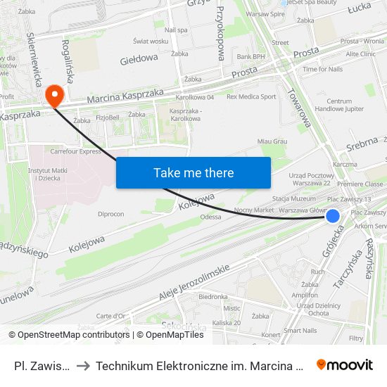 Pl. Zawiszy to Technikum Elektroniczne im. Marcina Kasprzaka nr 36 map