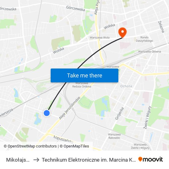 Mikołajska to Technikum Elektroniczne im. Marcina Kasprzaka nr 36 map