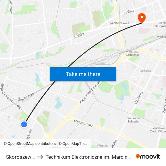 Skoroszewska 01 to Technikum Elektroniczne im. Marcina Kasprzaka nr 36 map