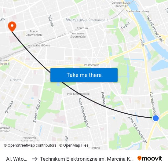 Al. Witosa 02 to Technikum Elektroniczne im. Marcina Kasprzaka nr 36 map