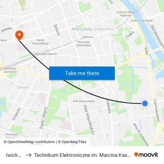 Iwicka 01 to Technikum Elektroniczne im. Marcina Kasprzaka nr 36 map