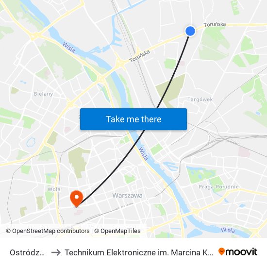 Ostródzka to Technikum Elektroniczne im. Marcina Kasprzaka nr 36 map