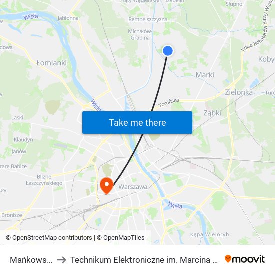 Mańkowska 02 to Technikum Elektroniczne im. Marcina Kasprzaka nr 36 map